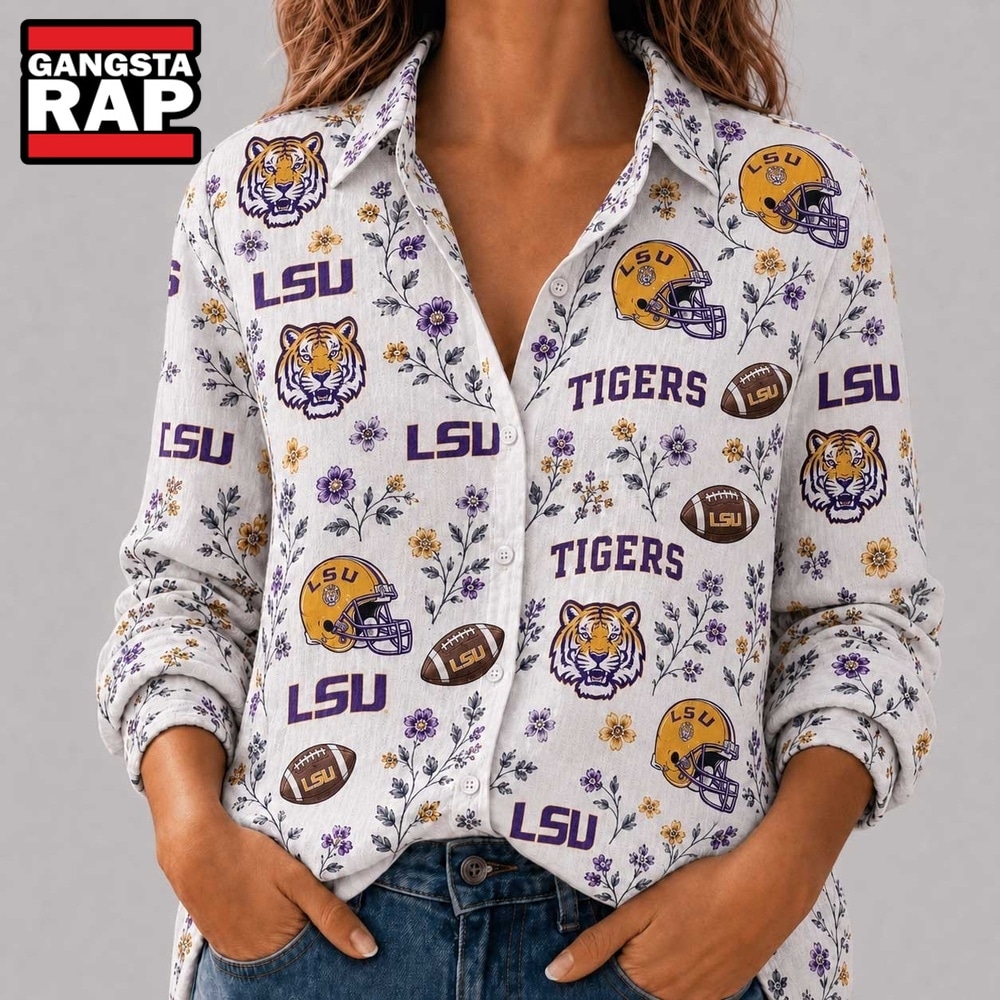 LSU Tigers NCAA College Spirit Blossoms Women Casual Shirt, NCAA Women Casual Shirt Lsu Tigers Ncaa College Spirit Blossoms Women Casual Shirt