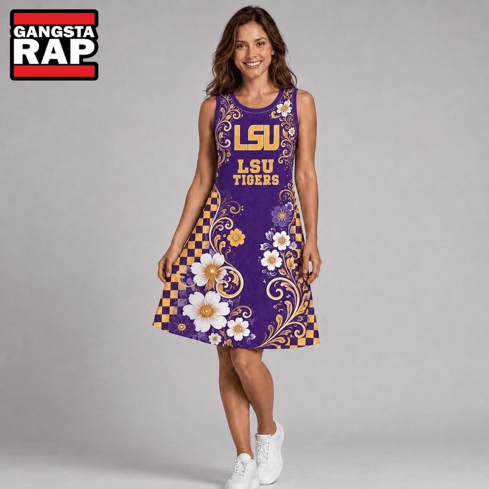 LSU Tigers NCAA Sporty Floral Elegance Women’s Sleeveless Dress, NCAA Women Dress Shirt Lsu Tigers Ncaa Sporty Floral Elegance Women S Sleeveless Dress