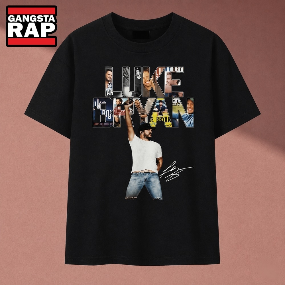 Luke Bryan Photo Text Fill Vintage Country Music Graphic T Shirt , Music 2D Shirt Luke Bryan Photo Text Fill Vintage Country Music Graphic T Shirt