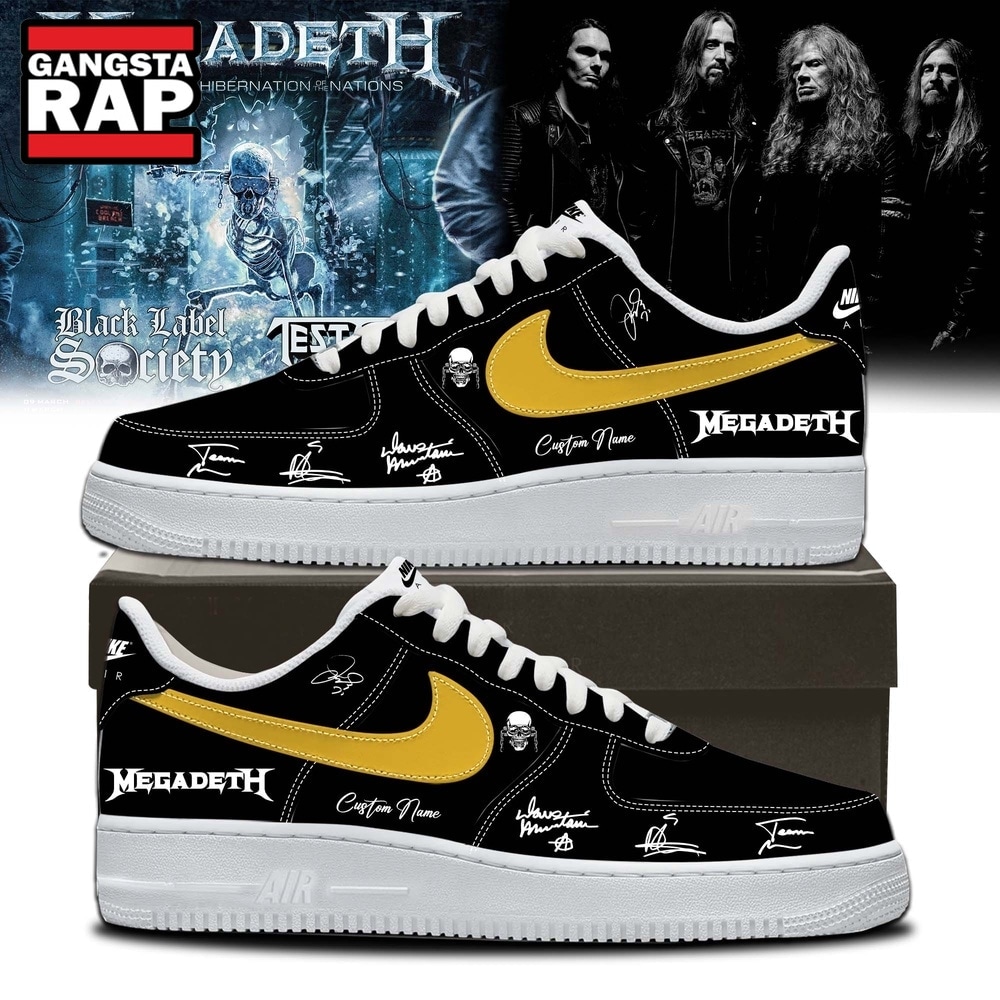 Megadeth 2026 Signed Black Air Force 1 Shoes Sneaker , Music Trending Shoes Megadeth 2026 Signed Black Air Force 1 Shoes Sneaker