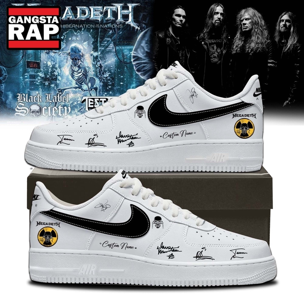 Megadeth 2026 Signed White Air Force 1 Shoes Sneaker , Music Trending Shoes Megadeth 2026 Signed White Air Force 1 Shoes Sneaker