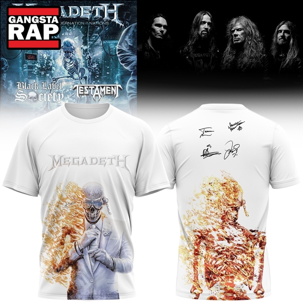 Megadeth Rock Band 2026 Limited Signed White 3D Shirt , Music Trending 3D Shirt Megadeth Rock Band 2026 Limited Signed White 3D Shirt