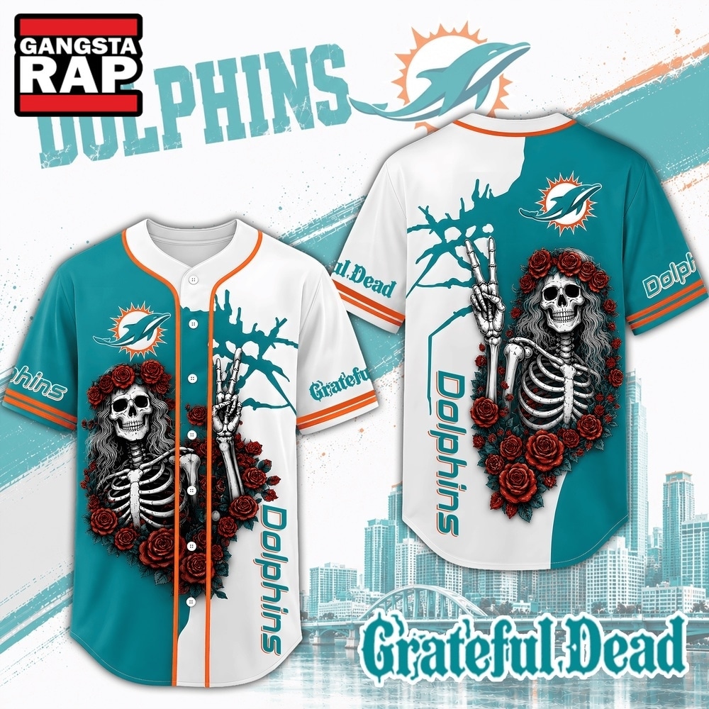 Miami Dolphins NFL Game Day Grateful Dead Baseball Jersey Shirt, NFL Baseball Jersey Miami Dolphins Nfl Game Day Grateful Dead Baseball Jersey Shirt