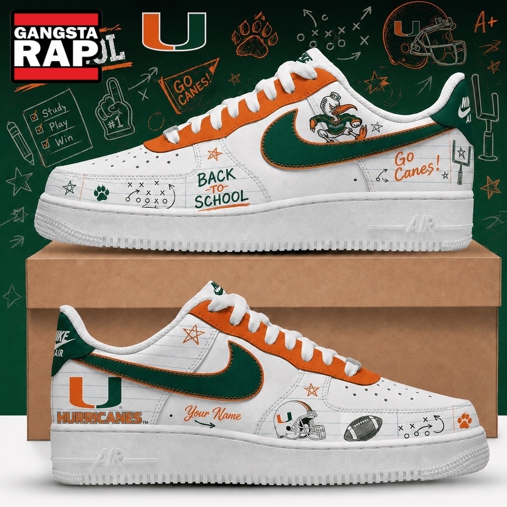 Miami Hurricanes 2026 NCAA Football Back To School Air Force 1 Shoes Sneakers , NCAA Air Force 1 Shoes Miami Hurricanes 2026 NCAA Football Back To School Air Force 1 Shoes Sneakers , NCAA Air Force 1 Shoes