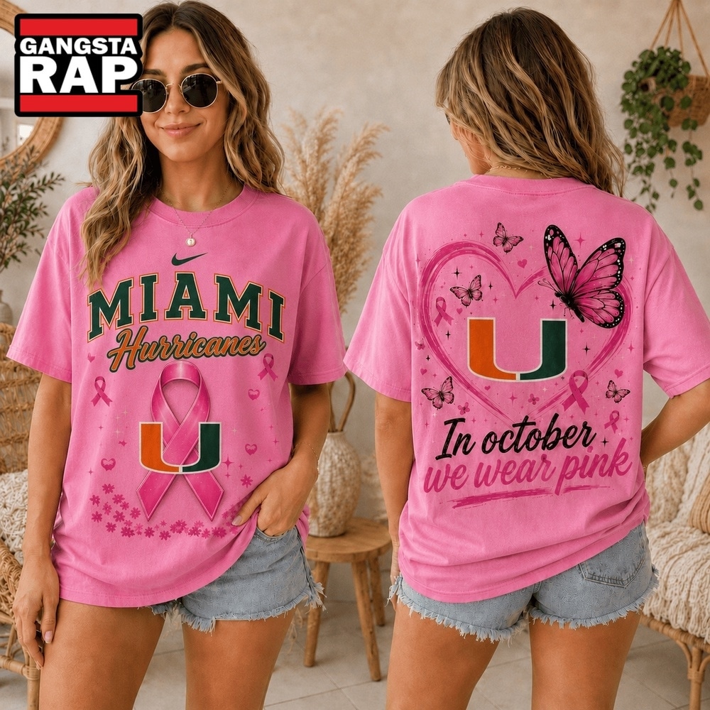 Miami Hurricanes 2026 NCAA Pink October Breast Cancer Awareness Fan Pride Unisex T Shirt , NCAA 3D Shirt Miami Hurricanes 2026 Ncaa Pink October Breast Cancer Awareness Fan Pride Unisex T Shirt