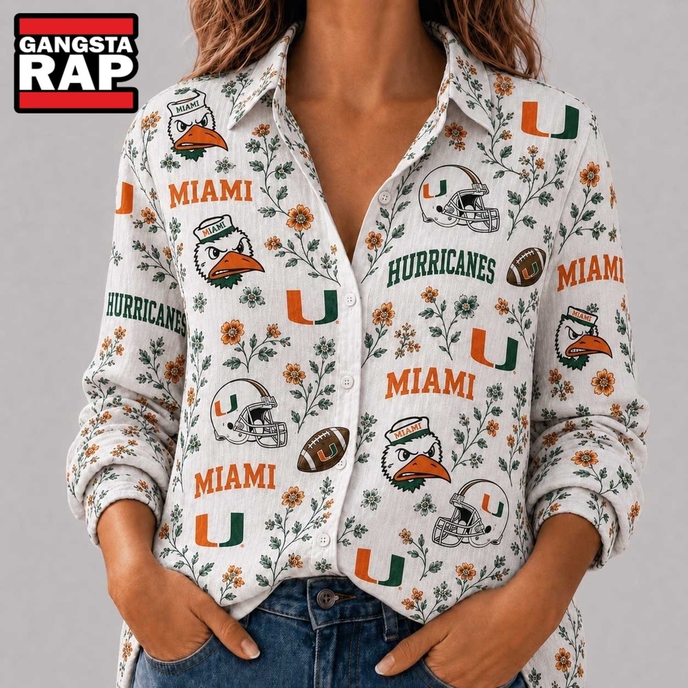 Miami Hurricanes NCAA College Spirit Blossoms Women Casual Shirt, NCAA Women Casual Shirt Miami Hurricanes Ncaa College Spirit Blossoms Women Casual Shirt
