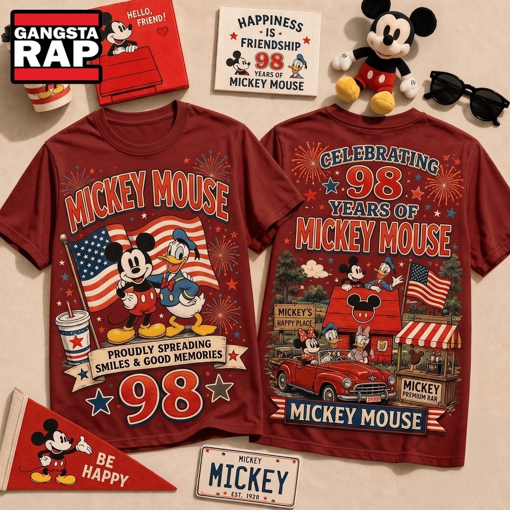 Mickey Mouse 98th Anniversary Patriotic Memories Graphic Shirt , Trending 3D Music Shirt Mickey Mouse 98th Anniversary Patriotic Memories Graphic Shirt