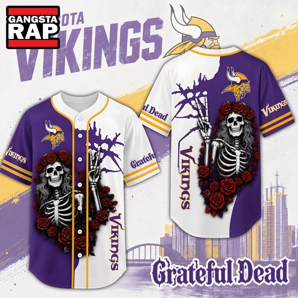 Minnesota Vikings NFL Game Day Grateful Dead Baseball Jersey Shirt, NFL Baseball Jersey Minnesota Vikings Nfl Game Day Grateful Dead Baseball Jersey Shirt