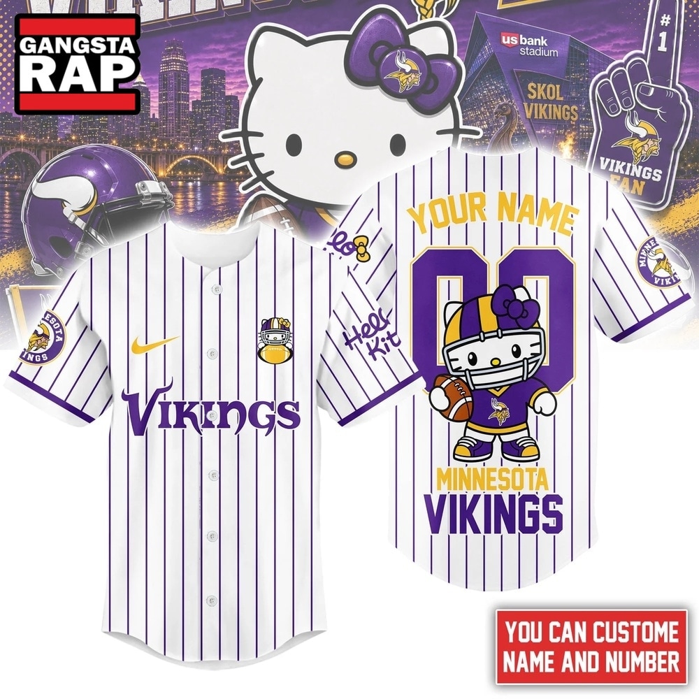 Minnesota Vikings NFL Kitty Game Day Custom Baseball Jersey Shirt , NFL Baseball Jersey Minnesota Vikings NFL Kitty Game Day Custom Baseball Jersey Shirt , NFL Baseball Jersey