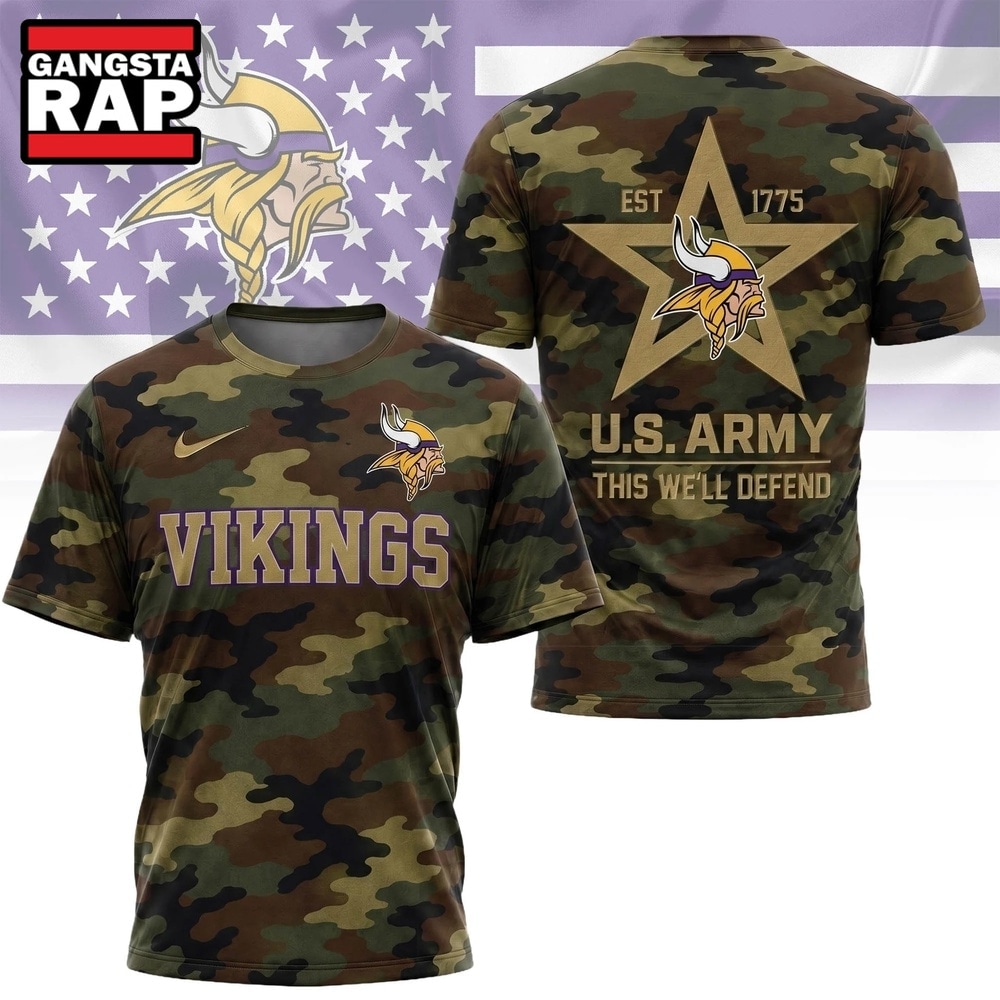 Minnesota Vikings NFL Veterans US Army Camo New Design 3D Shirt , Football New Design Shirt Minnesota Vikings Nfl Veterans US Army Camo New Design 3D Shirt