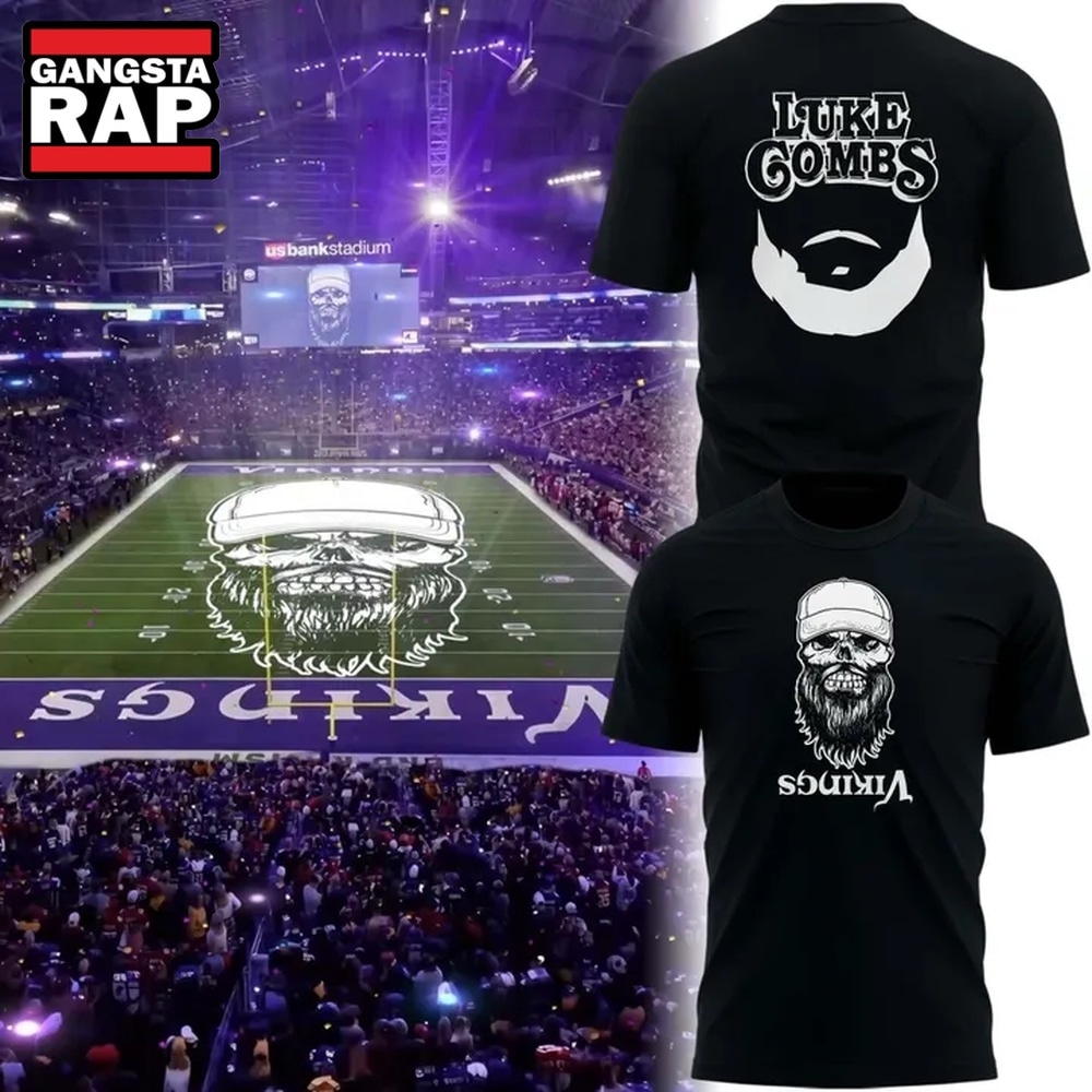 Minnesota Vikings x Luke Combs Skull Beard 2026 Black T Shirt , Trending 3D Music Shirt Minnesota Vikings X Luke Combs Skull Beard 2026 Black T Shirt