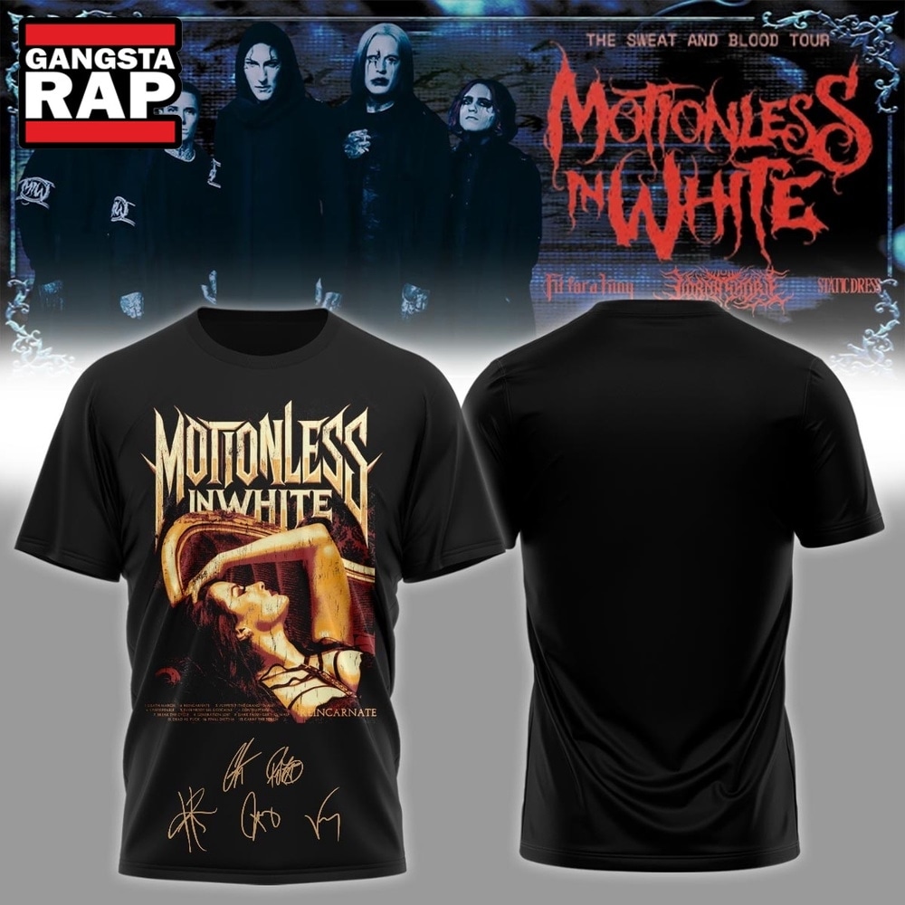 Motionless In White The Sweat And Blood Tour 2026 Signature 3D Shirt , Music Trending 3D Shirt Motionless IN White The Sweat And Blood Tour 2026 Signature 3D Shirt