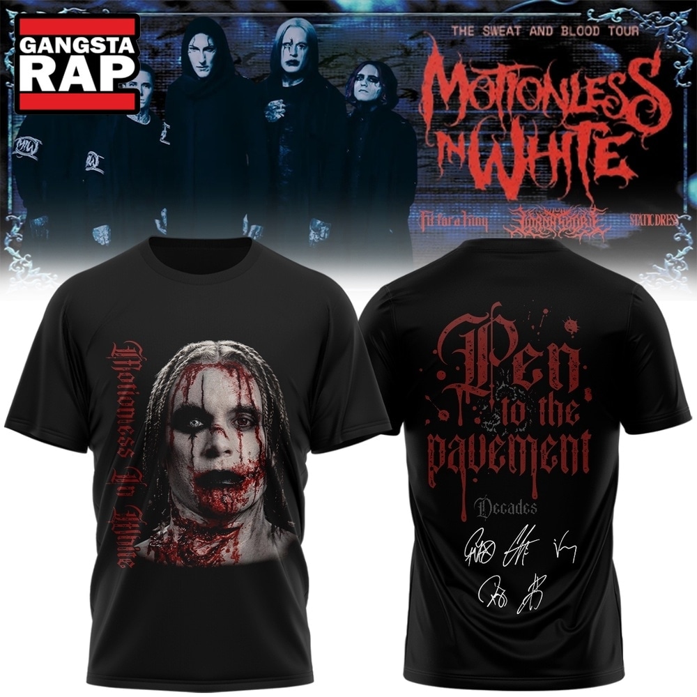 Motionless In White The Sweat And Blood Tour Signed 2026 T Shirt , Music Trending 3D Shirt Motionless IN White The Sweat And Blood Tour Signed 2026 T Shirt