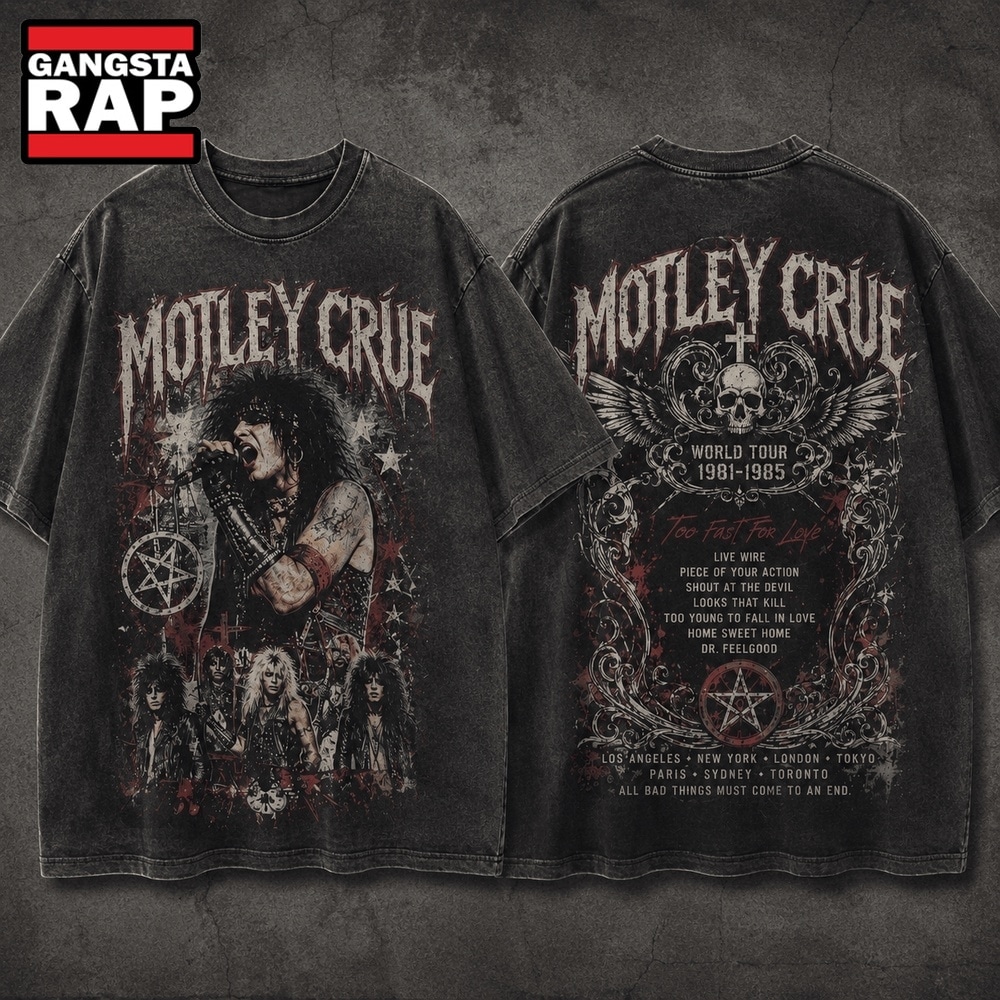 Motley Crue, World Tour 1981 1985, Rock Band Graphic, Metal Fan Gift 3D Shirt, Trending 3D Music Shirt Motley Crue, World Tour 1981 1985, Rock Band Graphic, Metal Fan Gift 3D Shirt, Trending 3D Music Shirt