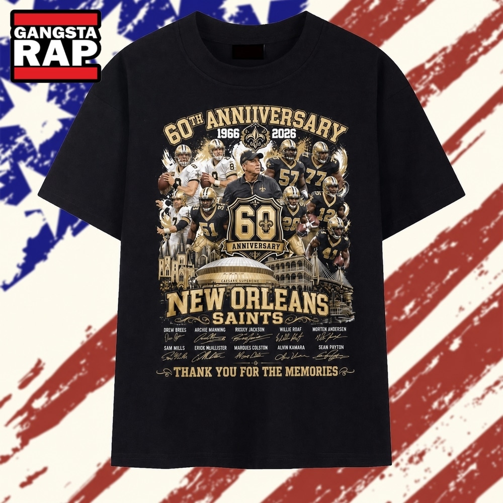 New Orleans Saints 60th Anniversary 1966 2026 Thank You For The Memories T Shirt, Trending 2D Shirt New Orleans Saints 60th Anniversary 1966 2026 Thank You For The Memories T Shirt