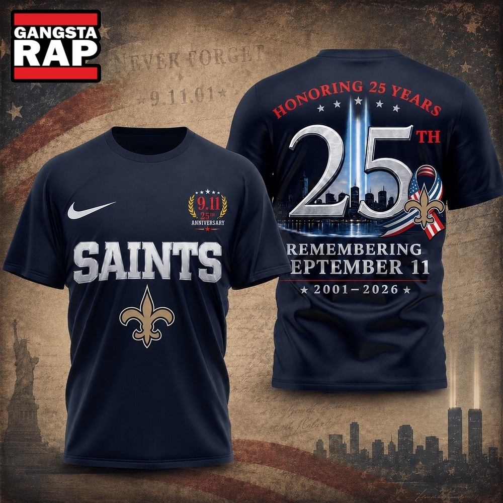 New Orleans Saints NFL Honoring 25 Years Remembering September 11 T Shirt, Football New Design Shirt New Orleans Saints Nfl Honoring 25 Years Remembering September 11 T Shirt