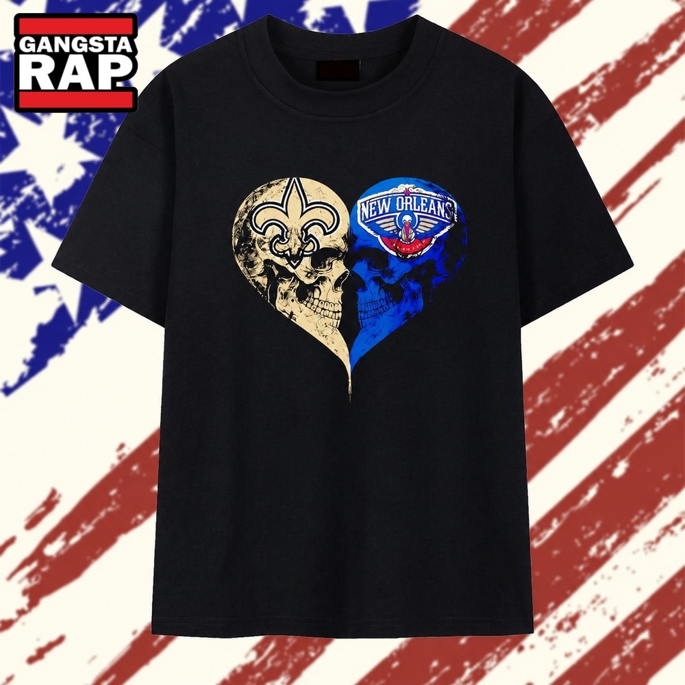New Orleans Saints x New Orleans Pelicans skulls face to face heart shape T Shirt , Vintage Trending Shirt New Orleans Saints x New Orleans Pelicans skulls face to face heart shape T Shirt , Vintage Trending Shirt
