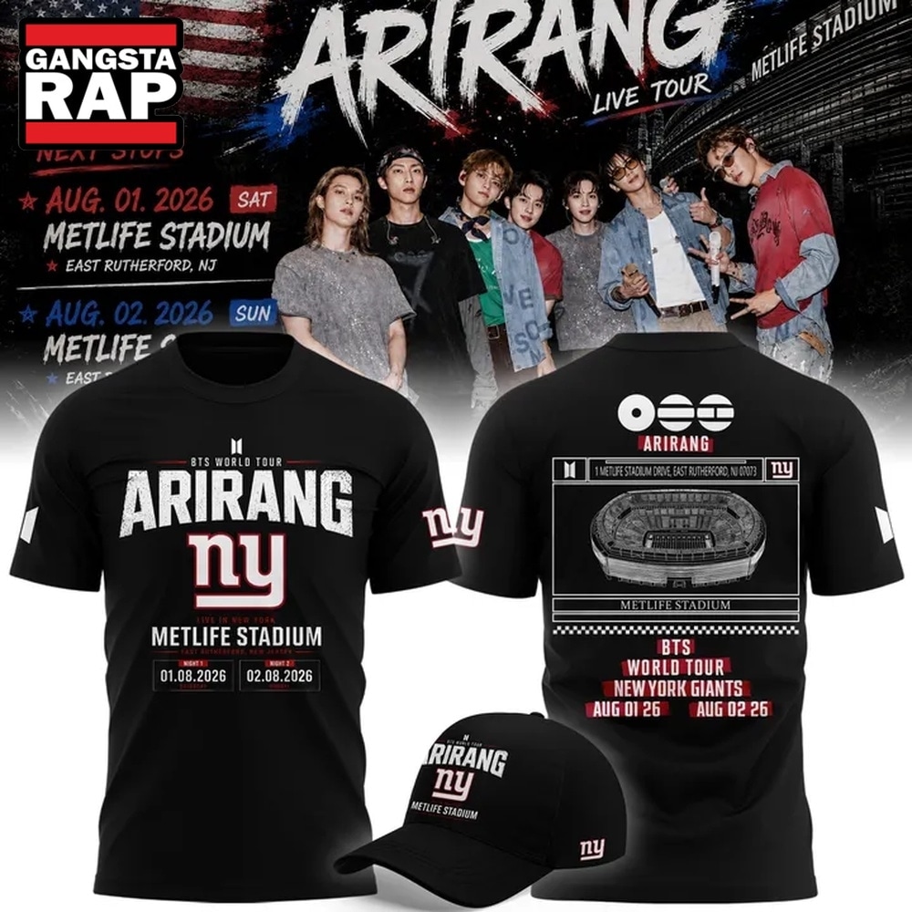New York Giants x BTS WORLD TOUR ARIRANG 2026 T Shirt , Music Trending 3D Shirt New York Giants X Bts World Tour Arirang 2026 T Shirt