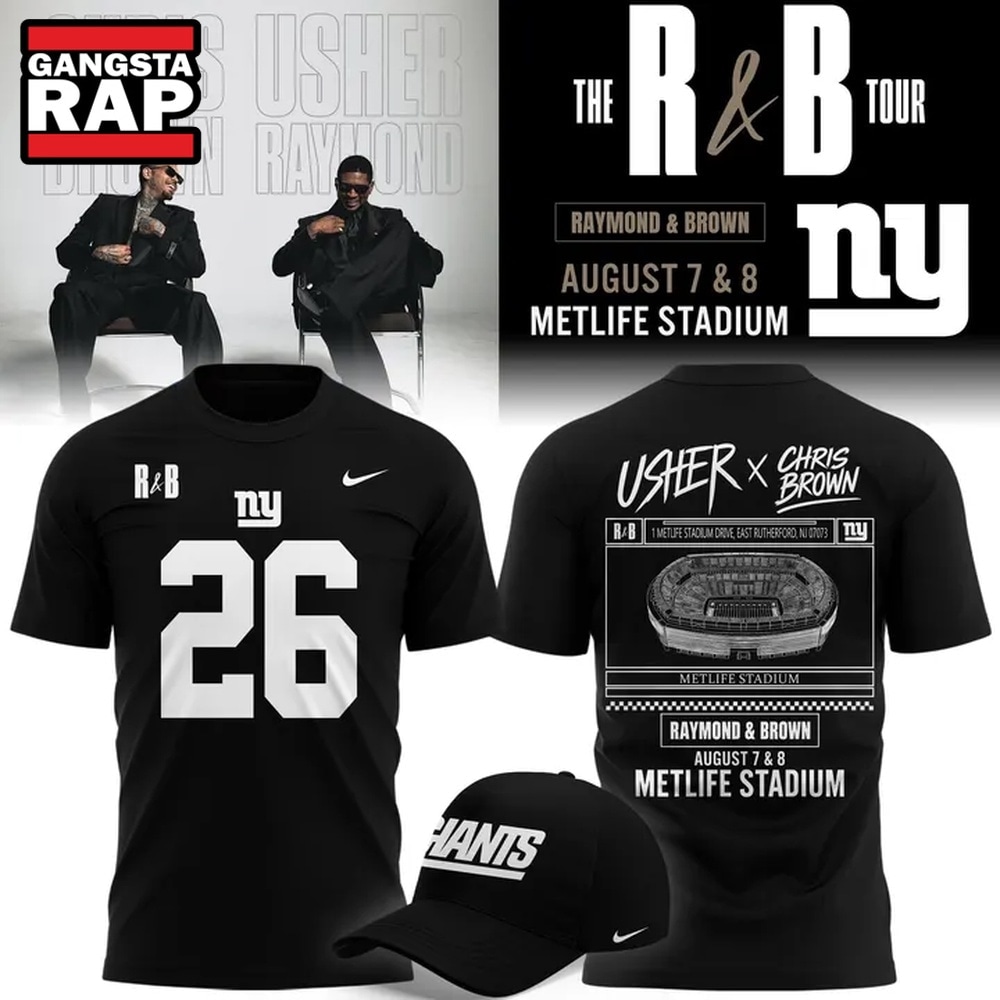 New York Giants x Usher & Chris Brown 2026 Limited Edition Black T Shirt , Music Trending 3D Shirt New York Giants X Usher Chris Brown 2026 Limited Edition Black T Shirt