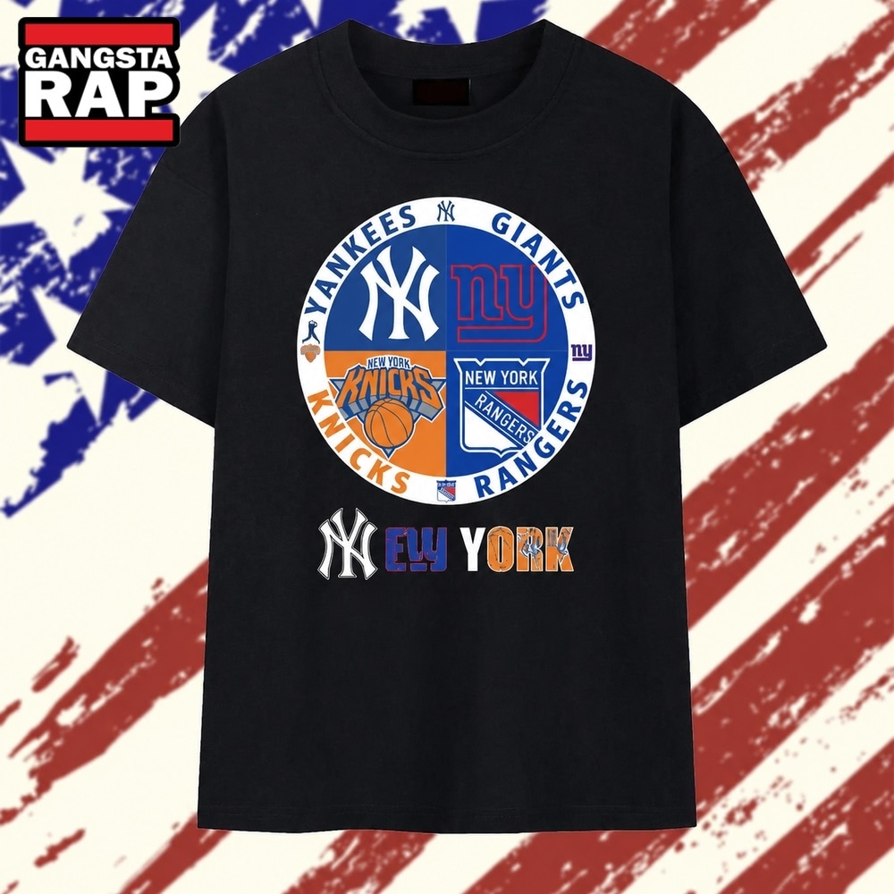 New York Yankees Giants Knicks Rangers four teams circle logo T Shirt , Vintage Trending Shirt New York Yankees Giants Knicks Rangers four teams circle logo T Shirt , Vintage Trending Shirt