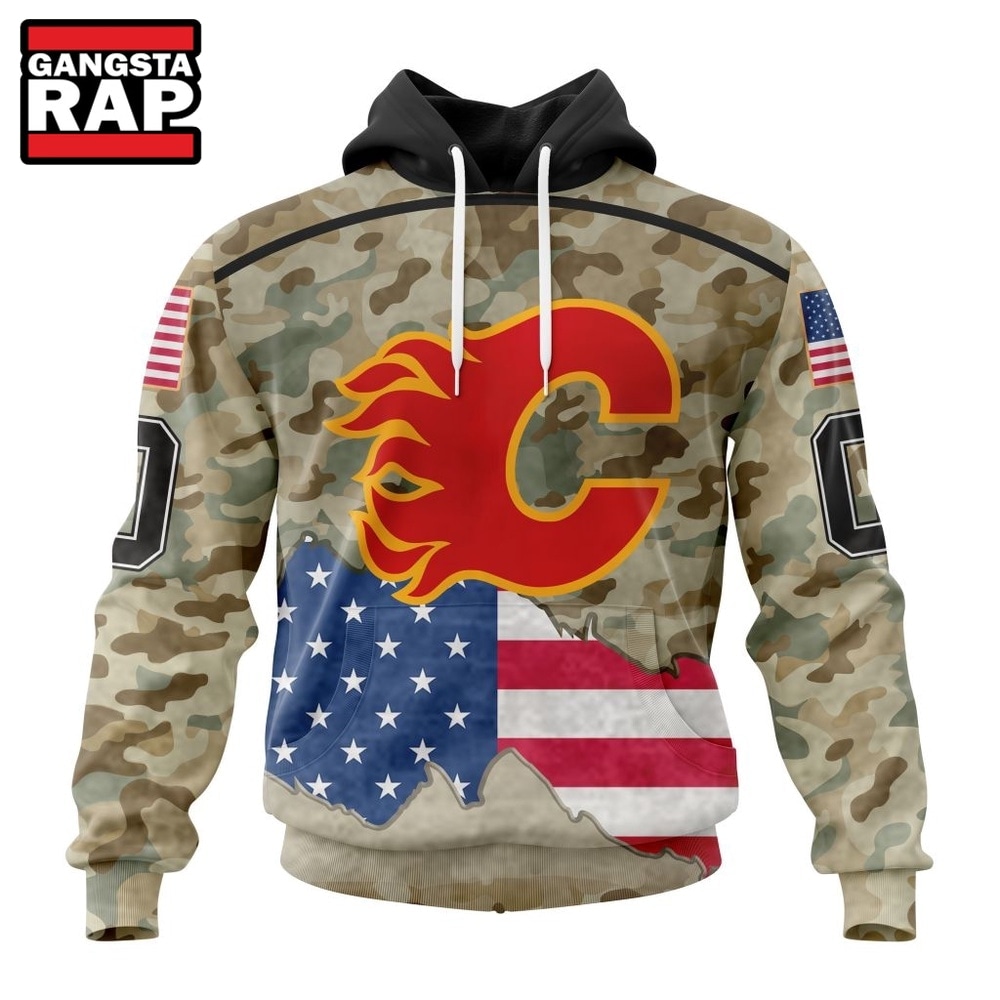 NHL Calgary Flames Specialized Kits For United State With Camo Color Hoodie, T Shirt , NHL 3D Shirt Nhl Calgary Flames Specialized Kits For United State With Camo Color Hoodie T Shirt 1