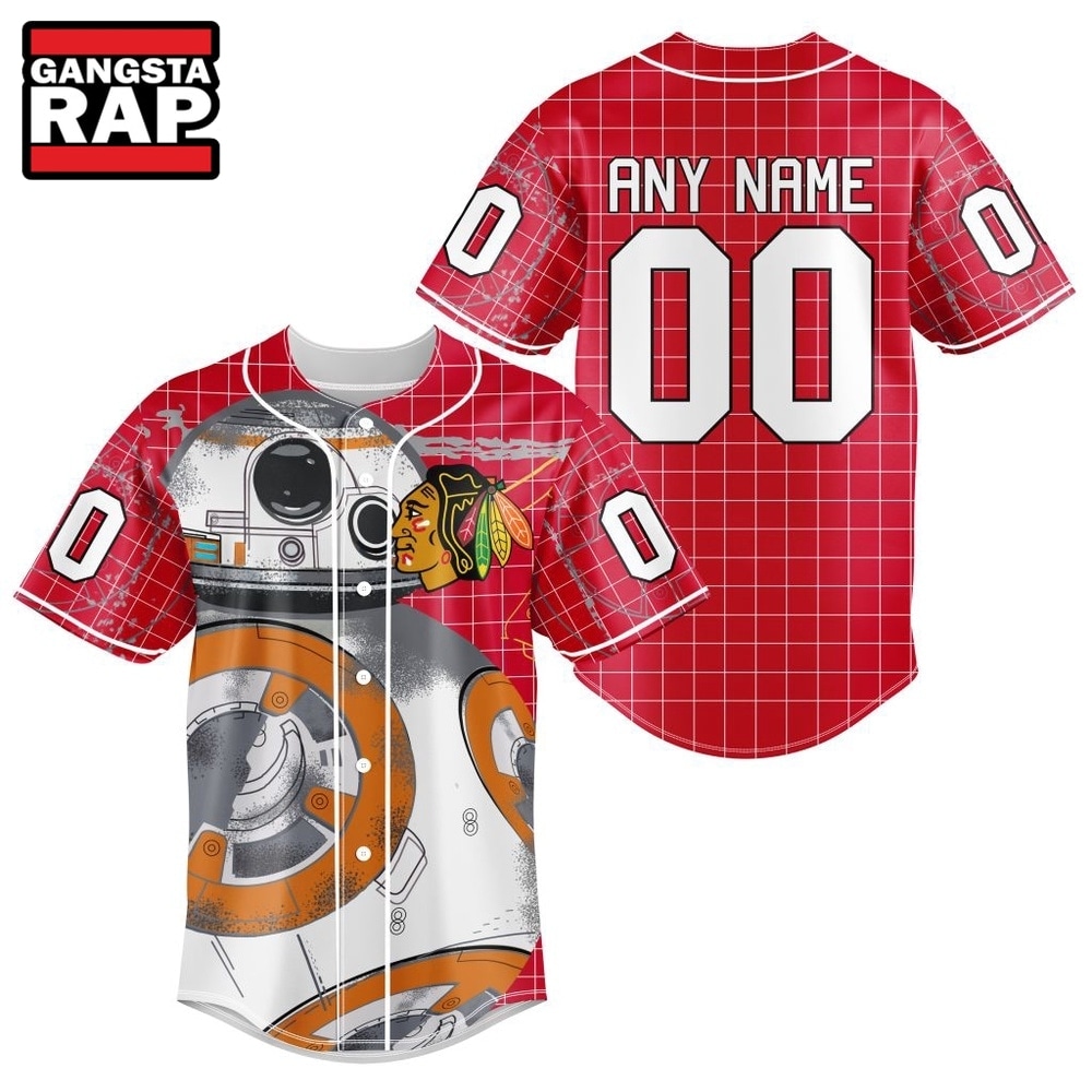 NHL Chicago BlackHawks x BB 8 D Star War Baseball Jersey , NHL Baseball Shirt NHL Chicago BlackHawks x BB 8 D Star War Baseball Jersey , NHL Baseball Shirt