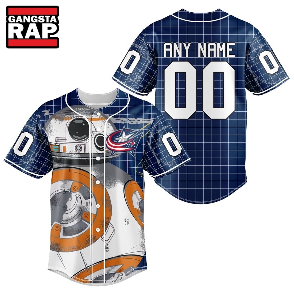 NHL Columbus Blue Jackets x BB 8 D Star War Baseball Jersey , NHL Baseball Shirt NHL Columbus Blue Jackets x BB 8 D Star War Baseball Jersey , NHL Baseball Shirt
