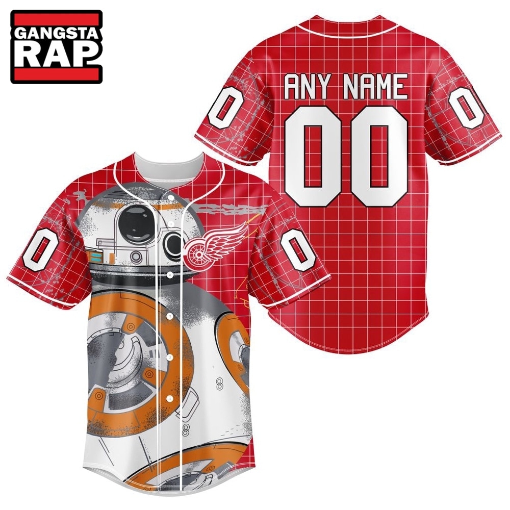 NHL Detroit Red Wings x BB 8 D Star War Baseball Jersey , NHL Baseball Shirt NHL Detroit Red Wings x BB 8 D Star War Baseball Jersey , NHL Baseball Shirt