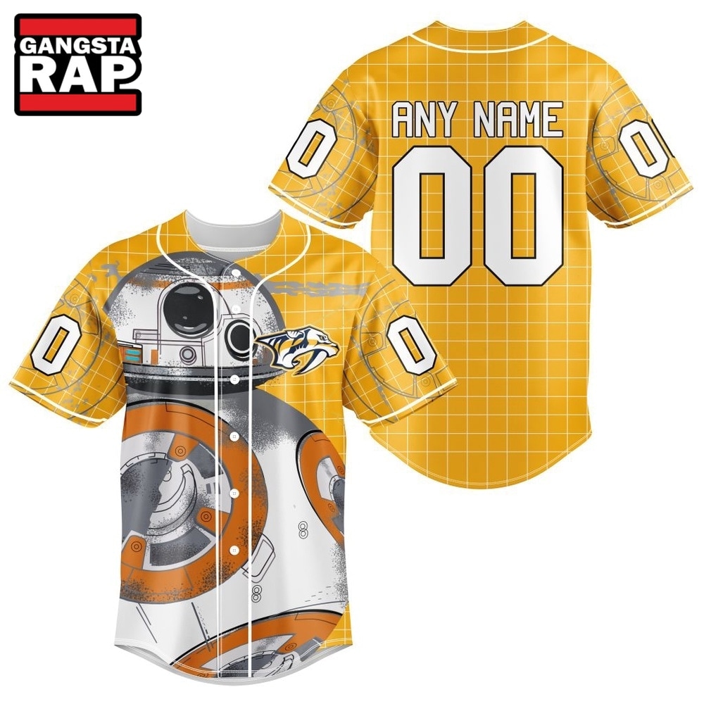 NHL Nashville Predators x BB 8 D Star War Baseball Jersey , NHL Baseball Shirt NHL Nashville Predators x BB 8 D Star War Baseball Jersey , NHL Baseball Shirt