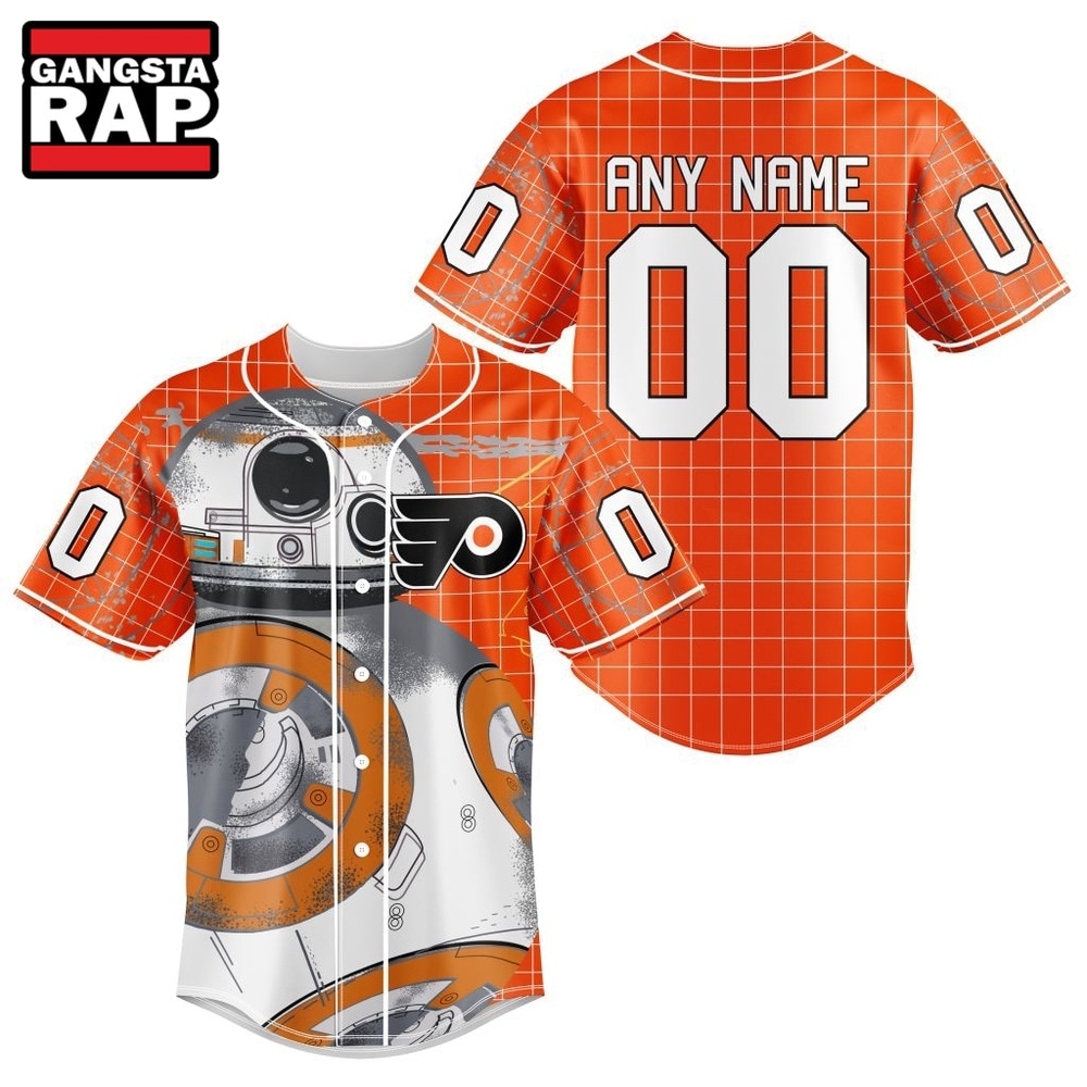 NHL Philadelphia Flyers x BB 8 D Star War Baseball Jersey , NHL Baseball Shirt NHL Philadelphia Flyers x BB 8 D Star War Baseball Jersey , NHL Baseball Shirt