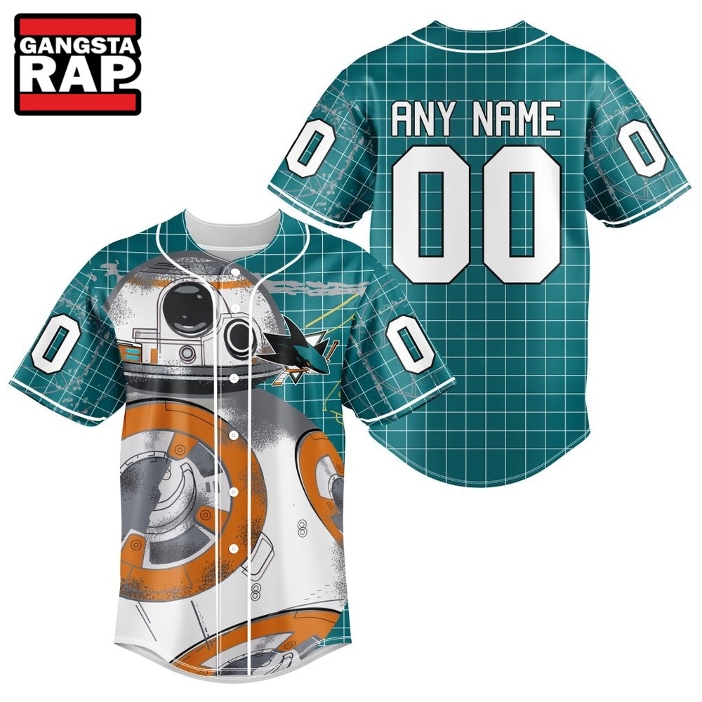 NHL San Jose Sharks x BB 8 D Star War Baseball Jersey , NHL Baseball Shirt NHL San Jose Sharks x BB 8 D Star War Baseball Jersey , NHL Baseball Shirt
