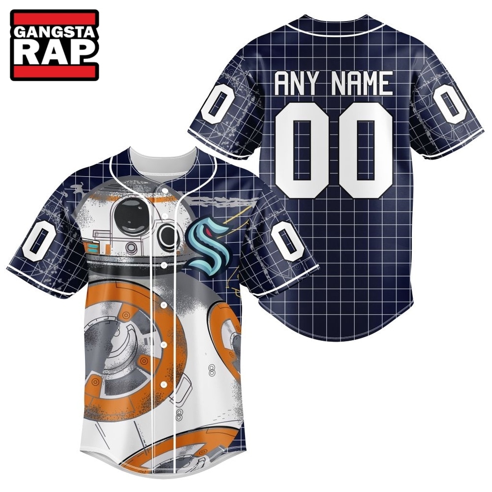 NHL Seattle Kraken x BB 8 D Star War Baseball Jersey , NHL Baseball Shirt NHL Seattle Kraken x BB 8 D Star War Baseball Jersey , NHL Baseball Shirt