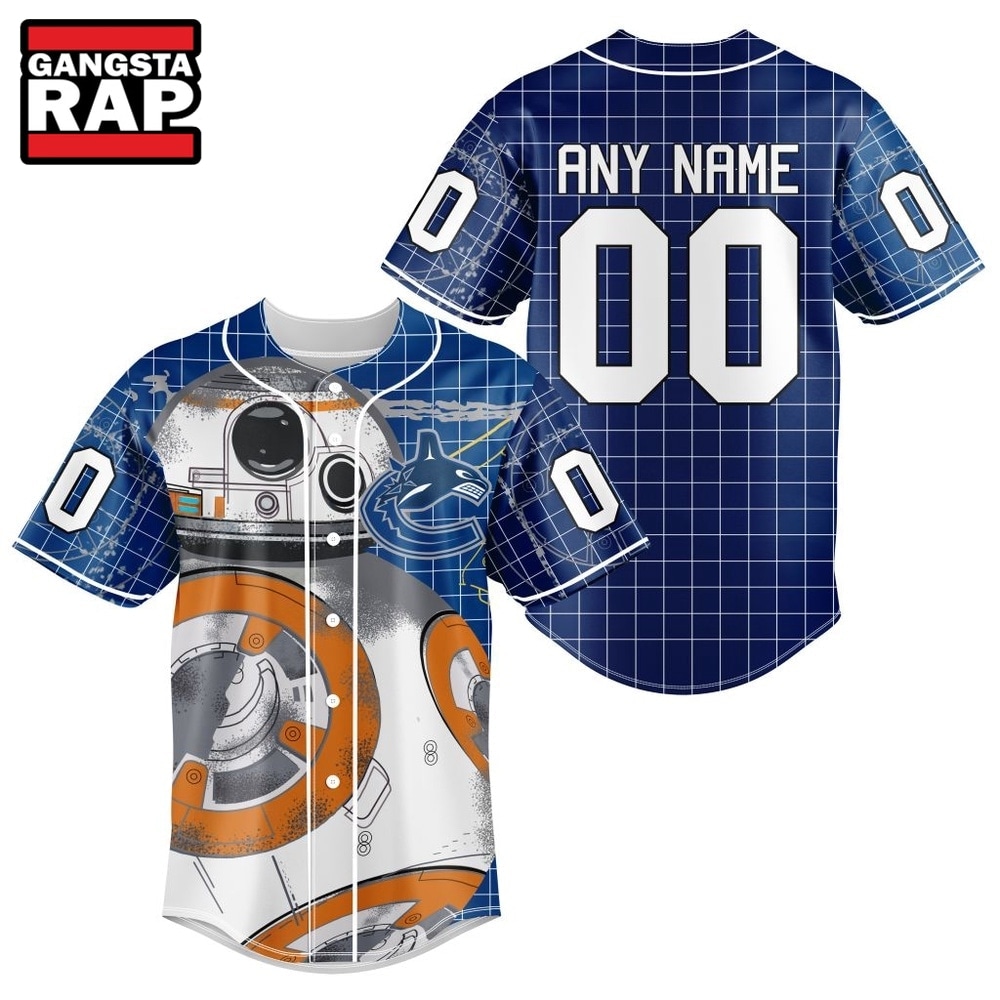 NHL Vancouver Canucks x BB 8 D Star War Baseball Jersey , NHL Baseball Shirt NHL Vancouver Canucks x BB 8 D Star War Baseball Jersey , NHL Baseball Shirt