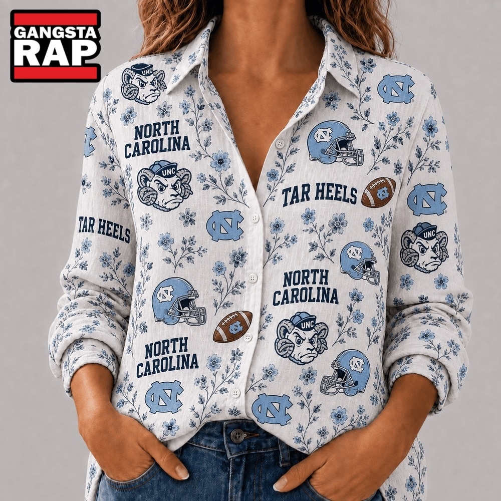 North Carolina Tar Heels NCAA College Spirit Blossoms Women Casual Shirt, NCAA Women Casual Shirt North Carolina Tar Heels Ncaa College Spirit Blossoms Women Casual Shirt