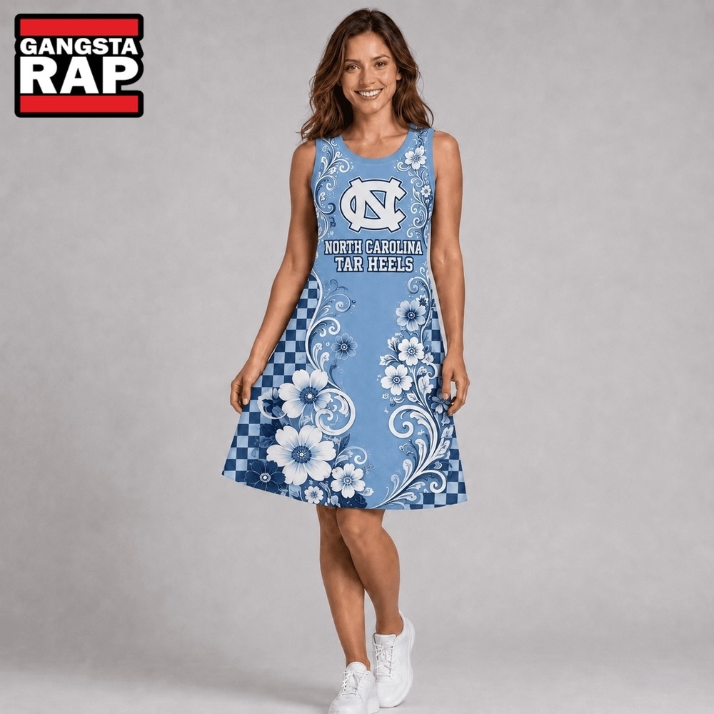 North Carolina Tar Heels NCAA Sporty Floral Elegance Women’s Sleeveless Dress, NCAA Women Dress Shirt North Carolina Tar Heels Ncaa Sporty Floral Elegance Women S Sleeveless Dress