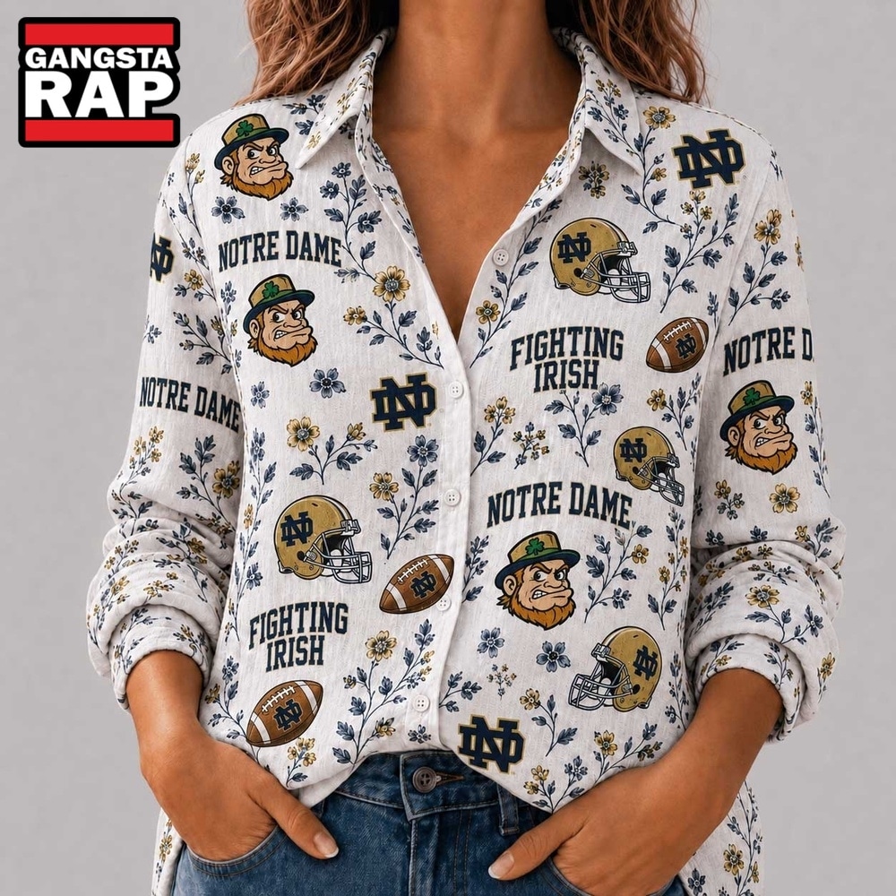 Notre Dame Fighting Irish NCAA College Spirit Blossoms Women Casual Shirt, NCAA Women Casual Shirt Notre Dame Fighting Irish Ncaa College Spirit Blossoms Women Casual Shirt