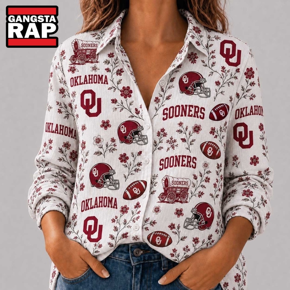 Oklahoma Sooners NCAA College Spirit Blossoms Women Casual Shirt, NCAA Women Casual Shirt Oklahoma Sooners Ncaa College Spirit Blossoms Women Casual Shirt