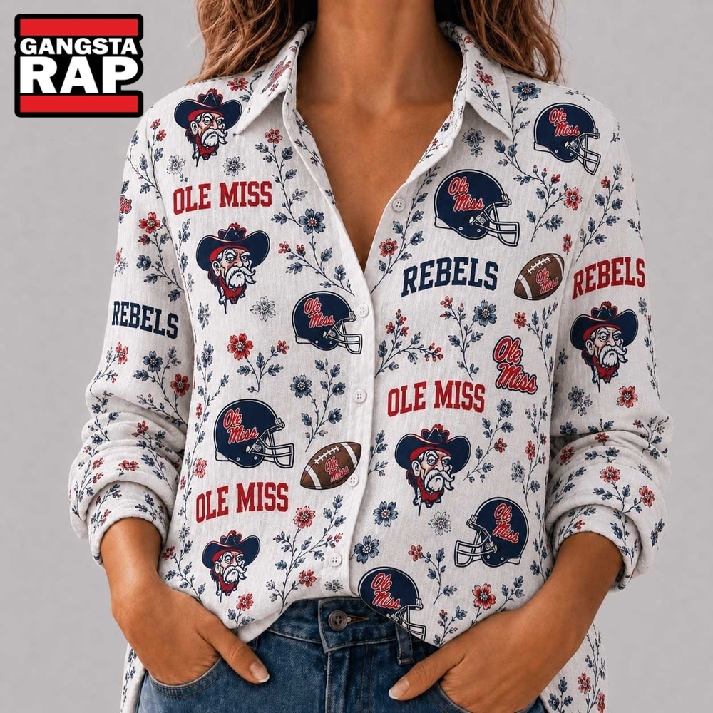 Ole Miss Rebels NCAA College Spirit Blossoms Women Casual Shirt, NCAA Women Casual Shirt Ole Miss Rebels Ncaa College Spirit Blossoms Women Casual Shirt