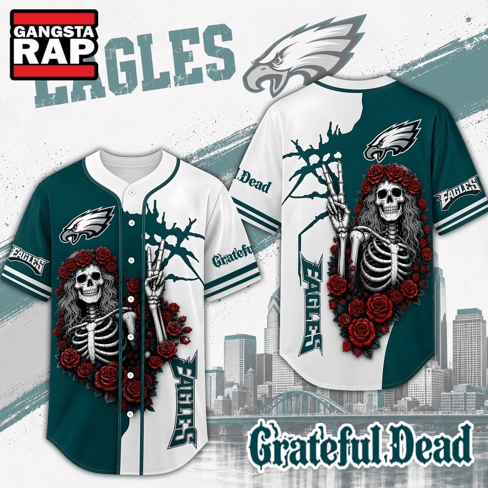 Philadelphia Eagles NFL Game Day Grateful Dead Baseball Jersey Shirt, NFL Baseball Jersey Philadelphia Eagles Nfl Game Day Grateful Dead Baseball Jersey Shirt