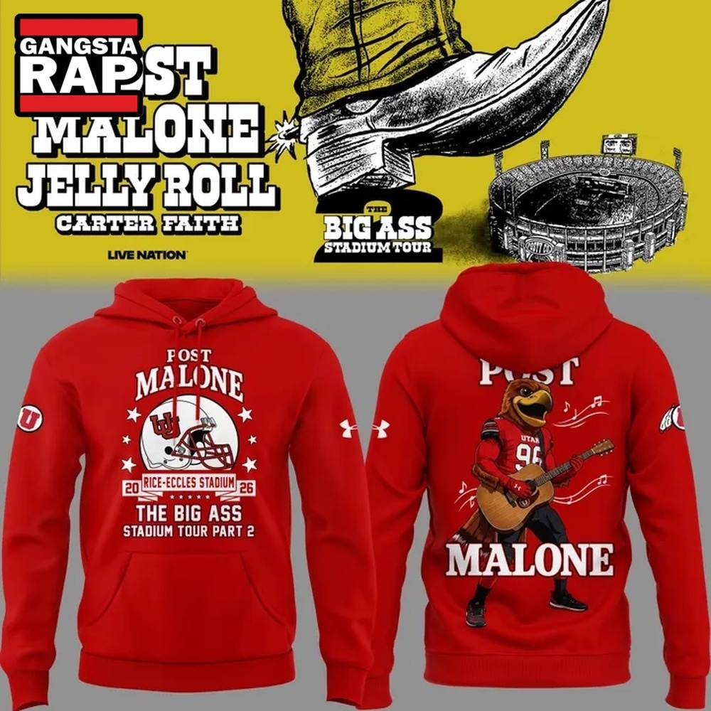 Post Malone x Utah Utes Mascot Football THE BIG ASS Stadium Tour Part 2 Hoodie , Music Trending 3D Shirt Post Malone X Utah Utes Mascot Football The Big Ass Stadium Tour Part 2 Hoodie