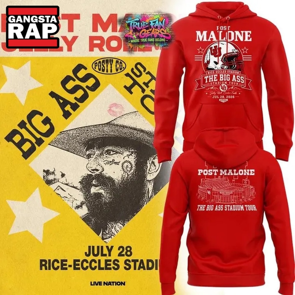 Post Malone x Utah Utes Mascot Football THE BIG ASS Stadium Tour Part 2 Red Hoodie , Music Trending 3D Shirt Post Malone X Utah Utes Mascot Football The Big Ass Stadium Tour Part 2 Red Hoodie