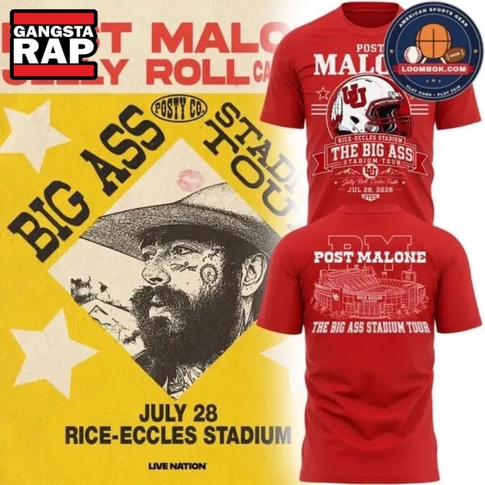 Post Malone x Utah Utes Mascot Football THE BIG ASS Stadium Tour Part 2 Red T Shirt , Music Trending 3D Shirt Post Malone X Utah Utes Mascot Football The Big Ass Stadium Tour Part 2 Red T Shirt