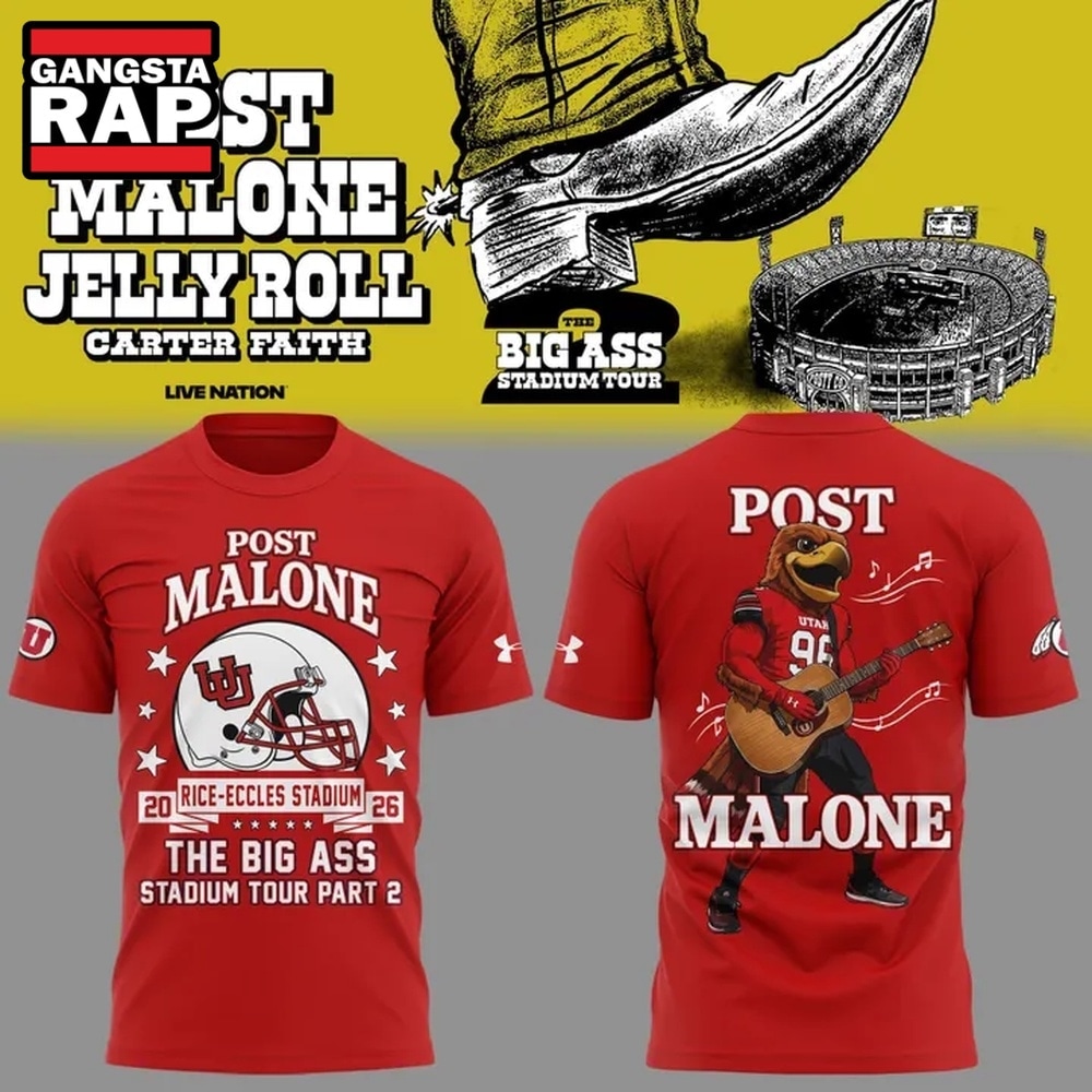Post Malone x Utah Utes Mascot Football THE BIG ASS Stadium Tour Part 2 T Shirt , Music Trending 3D Shirt Post Malone X Utah Utes Mascot Football The Big Ass Stadium Tour Part 2 T Shirt