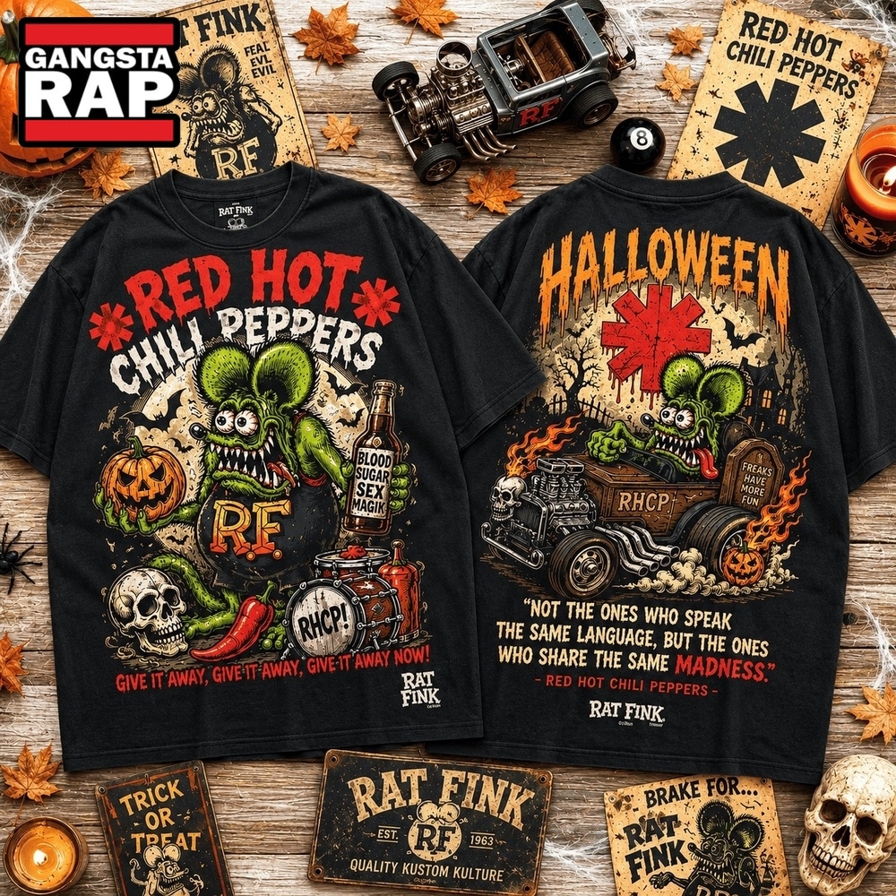 Rat Fink x Red Hot Chili Peppers Halloween Madness 3D Shirt , Music Trending 3D Shirt Rat Fink X Red Hot Chili Peppers Halloween Madness 3D Shirt