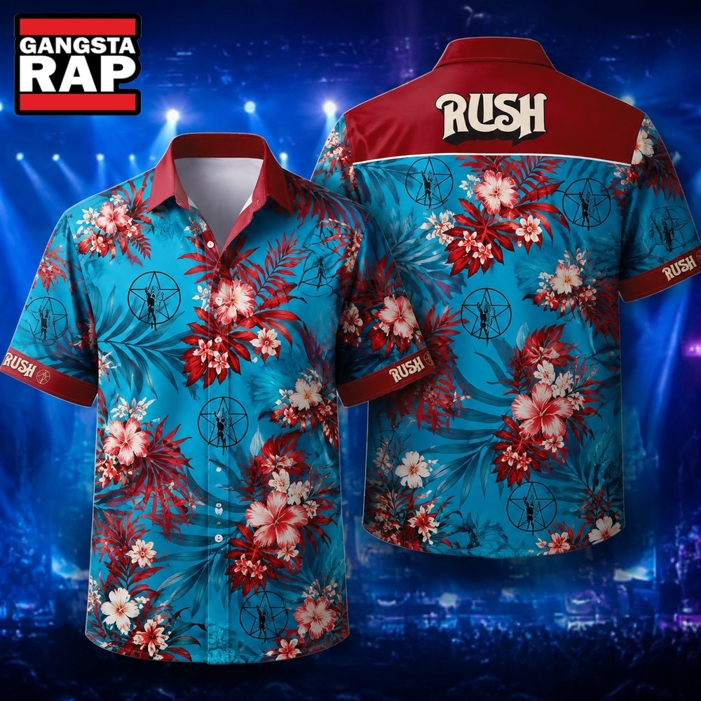 Red Flowers on Blue Rush Rock Music Band Hawaiian Shirt , Music Hawaiian Shirt Red Flowers on Blue Rush Rock Music Band Hawaiian Shirt , Music Hawaiian Shirt