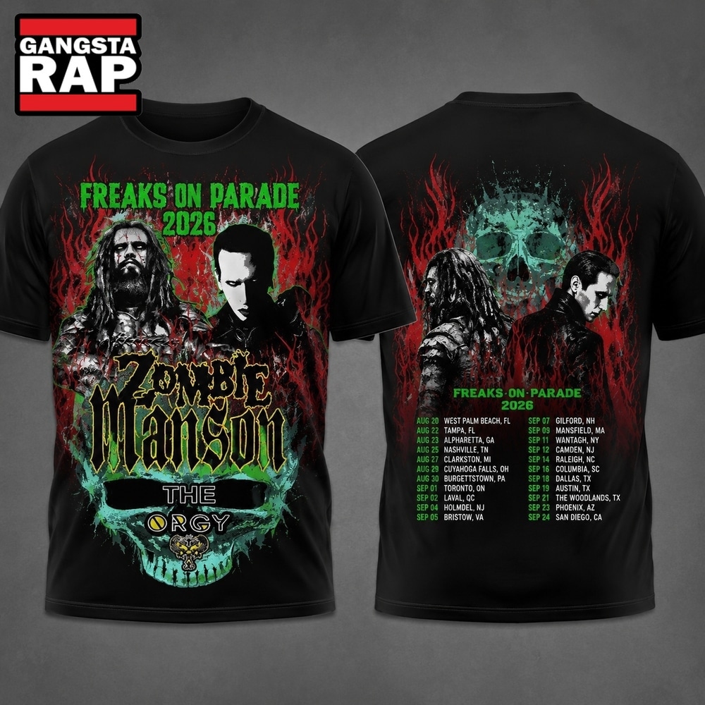 Rob Zombie Marilyn Manson Freaks On Parade Tour 2026 T Shirt, Trending 3D Music Shirt Rob Zombie Marilyn Manson Freaks On Parade Tour 2026 T Shirt, Trending 3D Music Shirt