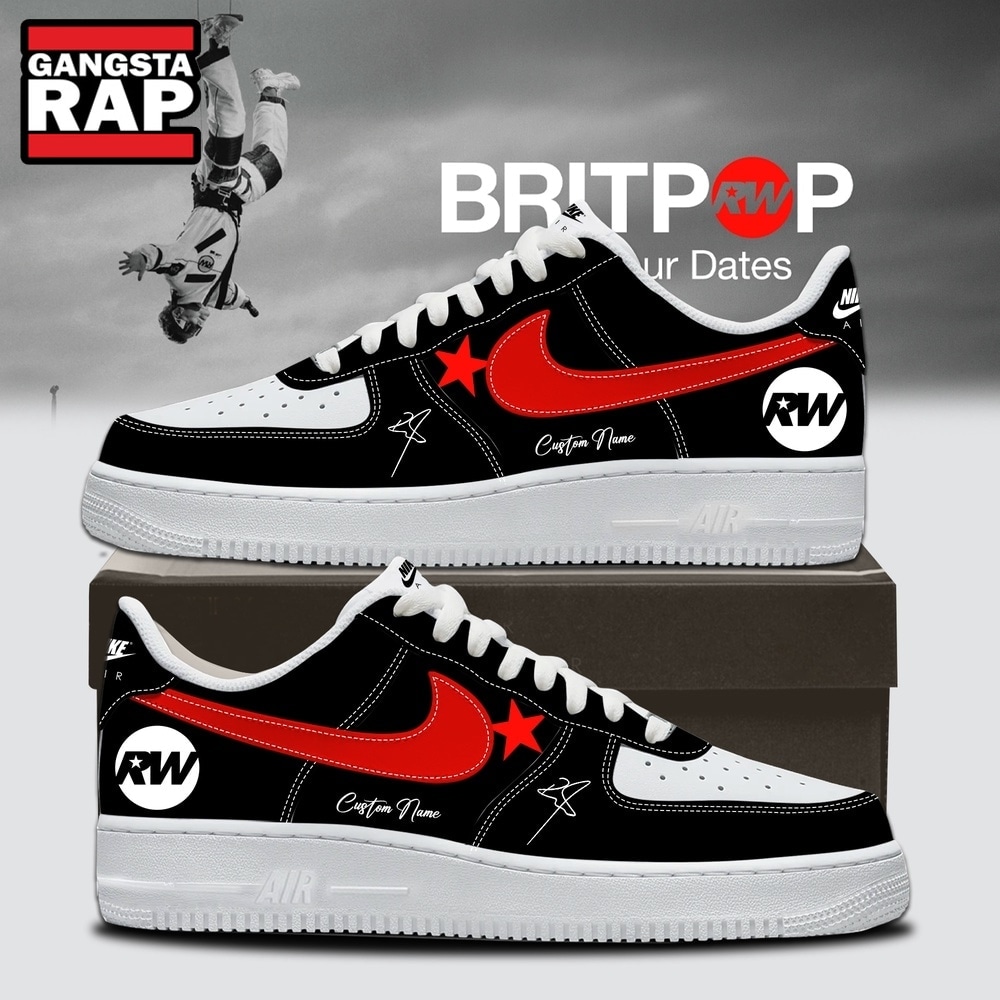Robbie Williams BRITPOP World Tour 2026 Black Air Force 1 Shoes Sneakers , Music Trending Shoes Robbie Williams Britpop World Tour 2026 Black Air Force 1 Shoes Sneakers