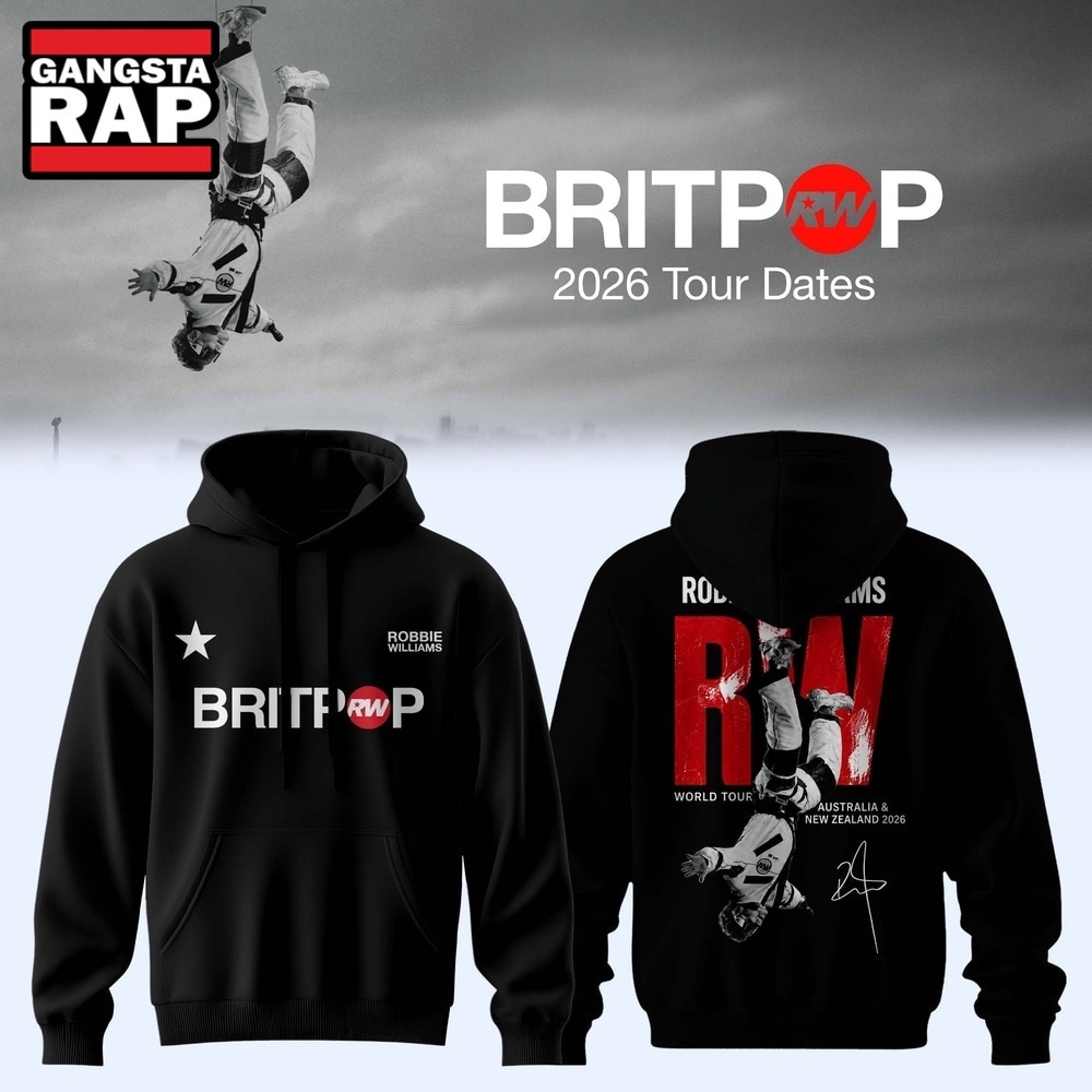 Robbie Williams BRITPOP World Tour 2026 Black Hoodie , Music Trending 3D Shirt Robbie Williams Britpop World Tour 2026 Black Hoodie
