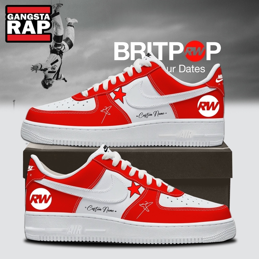 Robbie Williams BRITPOP World Tour 2026 Red Air Force 1 Shoes Sneakers , Music Trending Shoes Robbie Williams Britpop World Tour 2026 Red Air Force 1 Shoes Sneakers