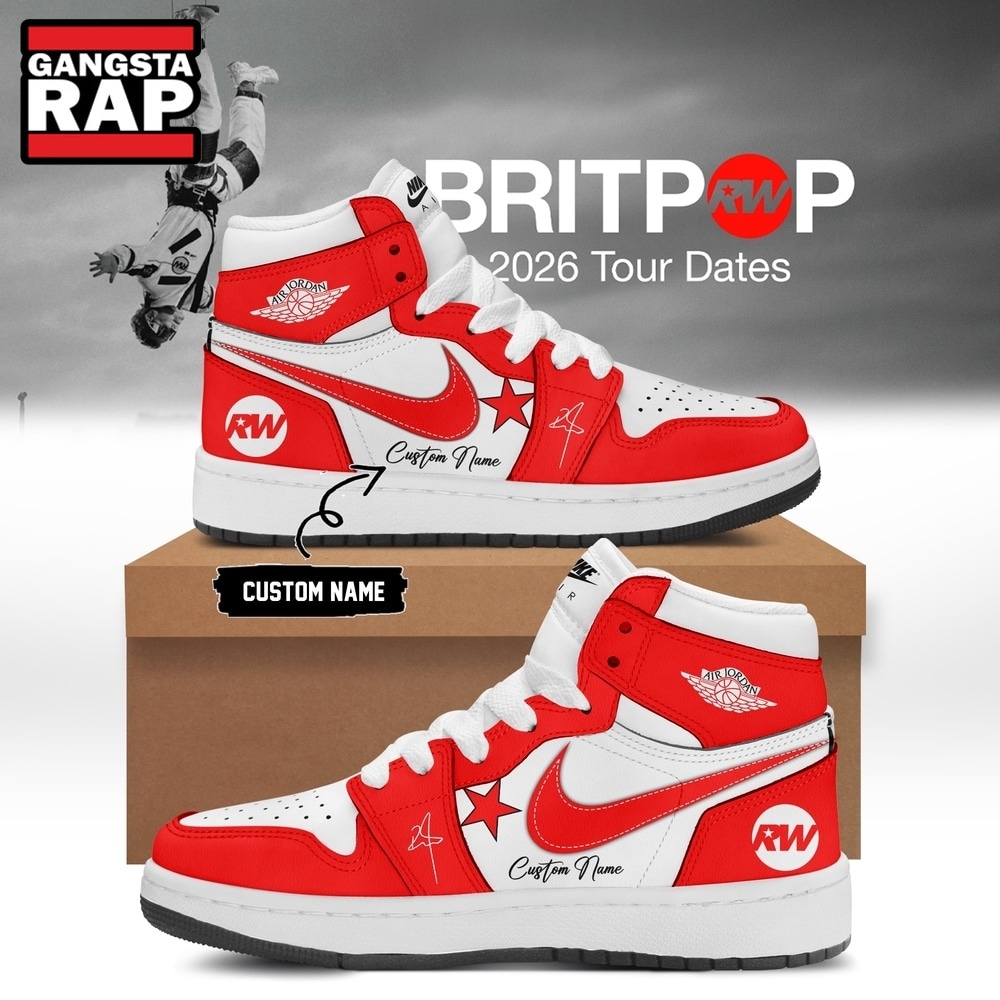 Robbie Williams BRITPOP World Tour 2026 Red Air Jordan 1 Hightop Shoes , Trending Music Shoes Robbie Williams BRITPOP World Tour 2026 Red Air Jordan 1 Hightop Shoes , Trending Music Shoes